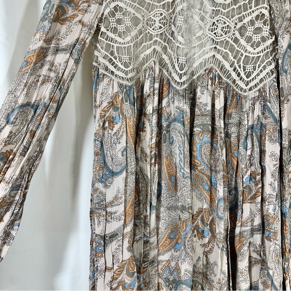 Free People Sweet Thing Paisley Muted Crochet Tunic Top Mini Dress | XS - Picture 6 of 10